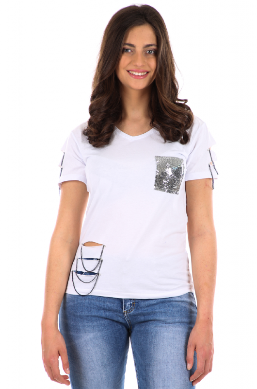 exegesis Sympton Automatic Tricou de damă "Buzunar cu Paiete“ | REDUCERE PANA la -70% | Bluze / Topuri  / Cămași | Îmbrăcăminte | Bluze și Topuri | Popolo.ro